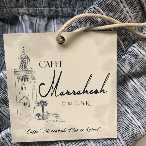 Caffe Marrakesh Pants Women’s Size L Blue White Linen Capri Cropped Boho Beach - Picture 8 of 8